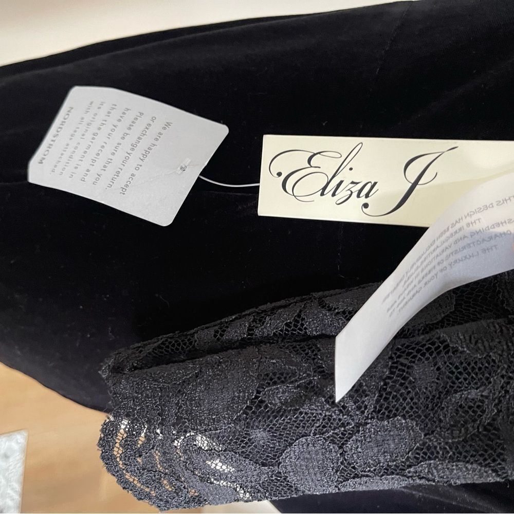 Eliza J lace & velvet sheath black midi dress 3/4 sleeves fully lined‎ sz 8 - Picture 13 of 16